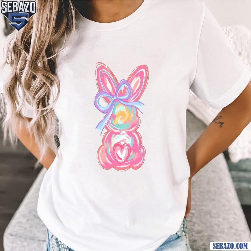 Funny Easter Brushstroke Bunny Preppy Easter Coquette Bow Shirt t-shirt