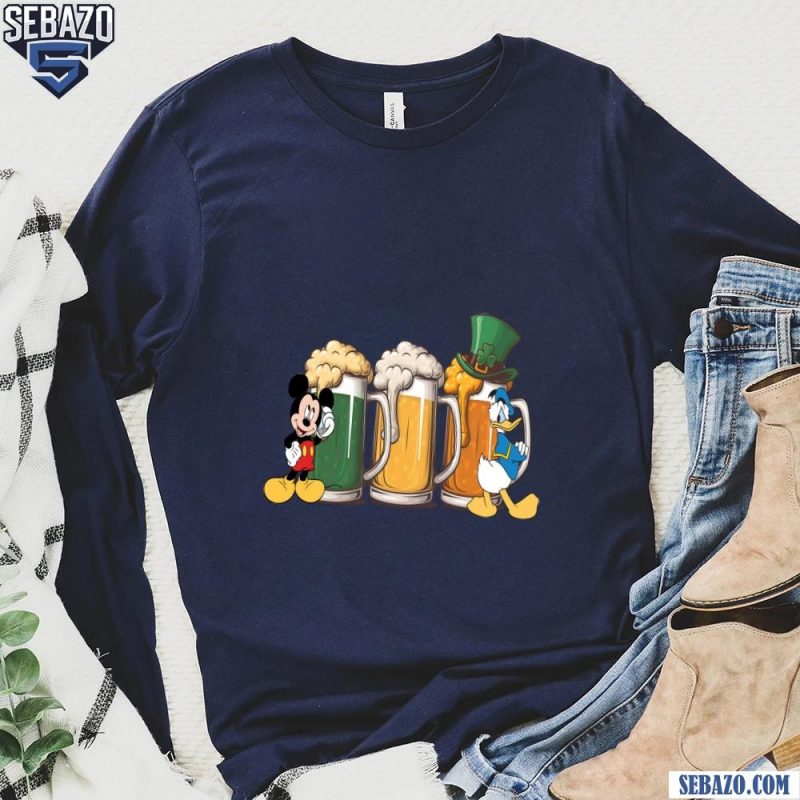 Funny St Patricks Day Mickey And Donald Beer Lover Shirt long sleeved