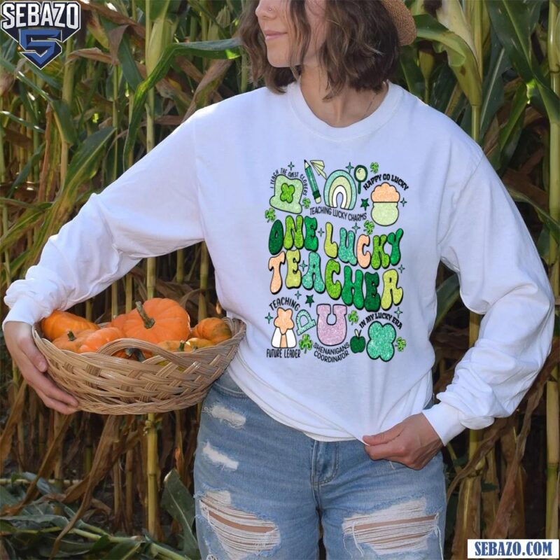 Gliiter One Lucky Teacher Shamrock St Patricks Day Shirt long sleeved