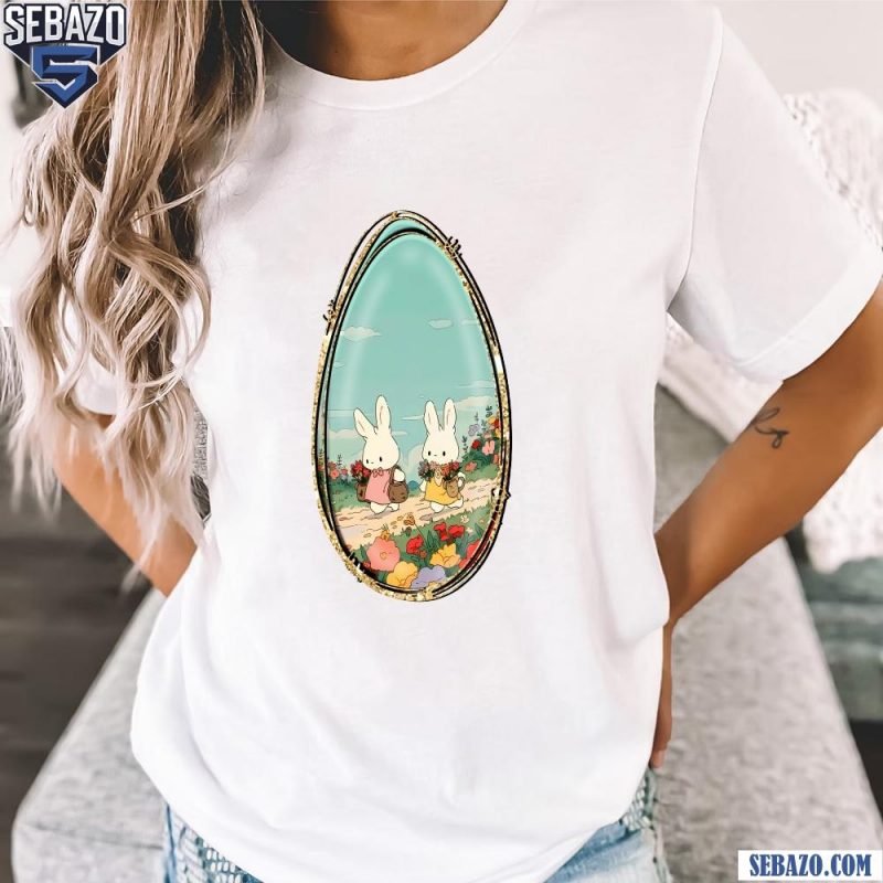 Glitter Easter Egg Picture Frame Two Cute Bunny Shirt t-shirt