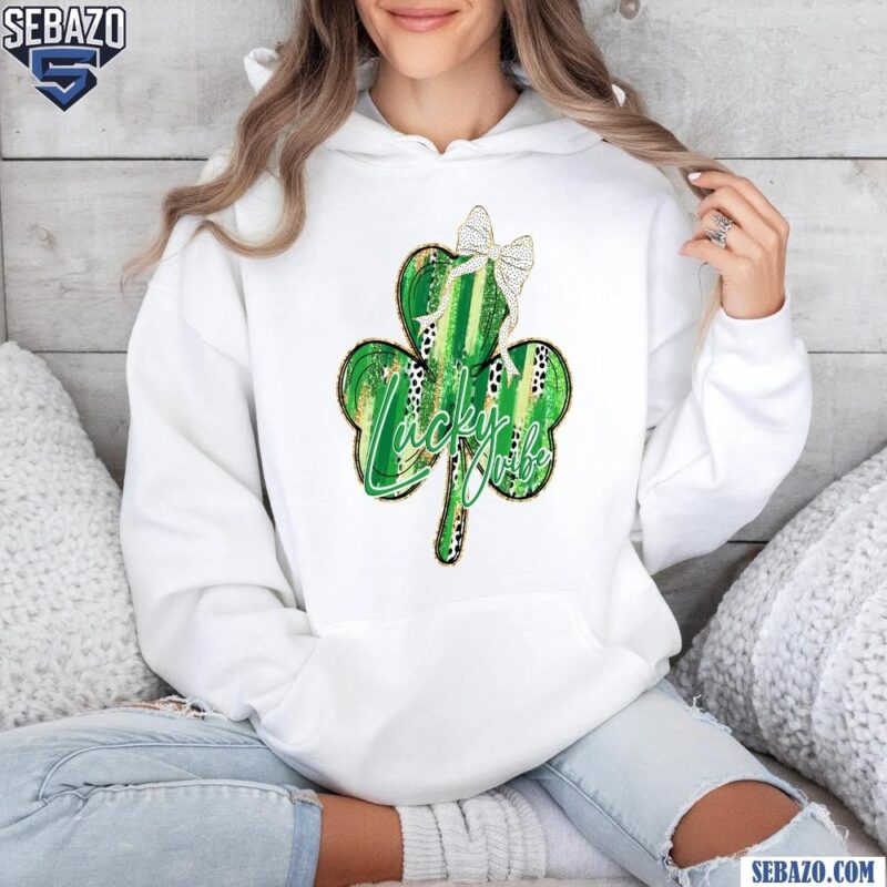 Glitter Lucky Clover St Patricks Day Coquette Bow Shirt hoodie