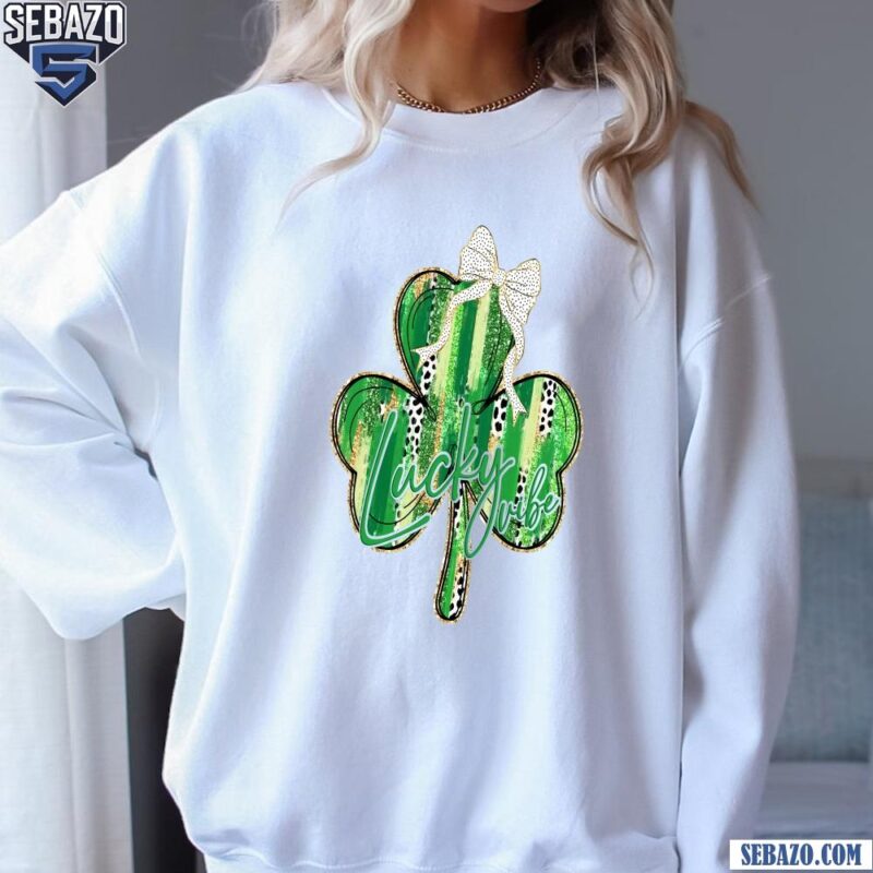 Glitter Lucky Clover St Patricks Day Coquette Bow Shirt sweatshirt