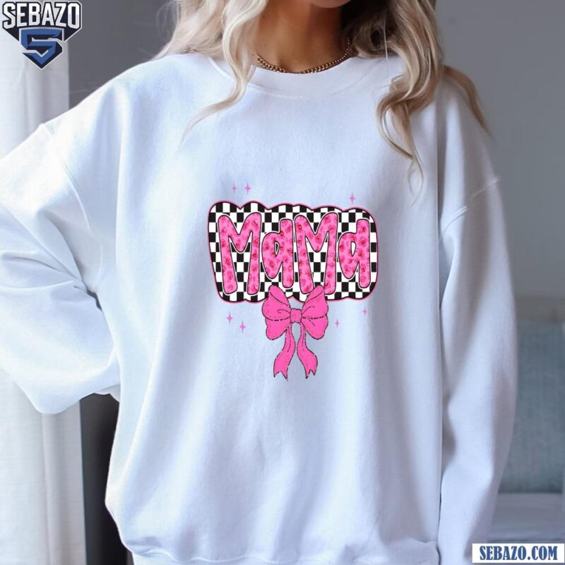 Glitter Mama Pink Coquette Bow Checkered Shirt sweatshirt