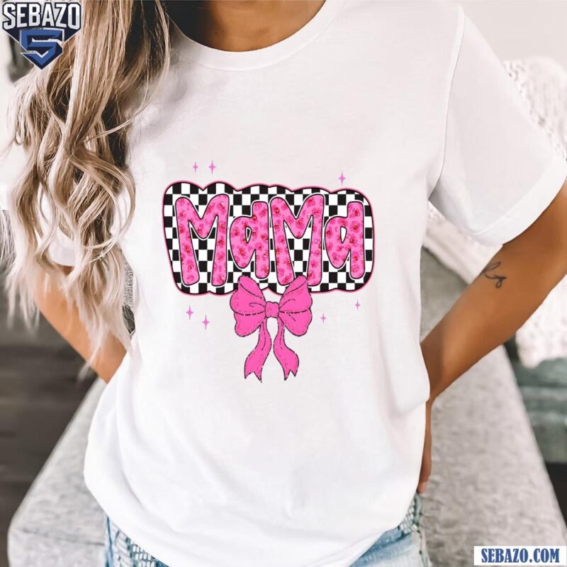 Glitter Mama Pink Coquette Bow Checkered Shirt t-shirt