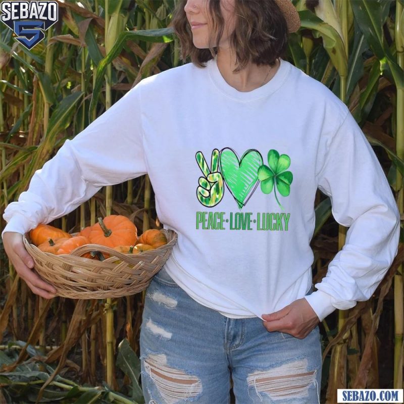 Glitter Peach Love Lucky Shamrock St Patricks Day Shirt long sleeved