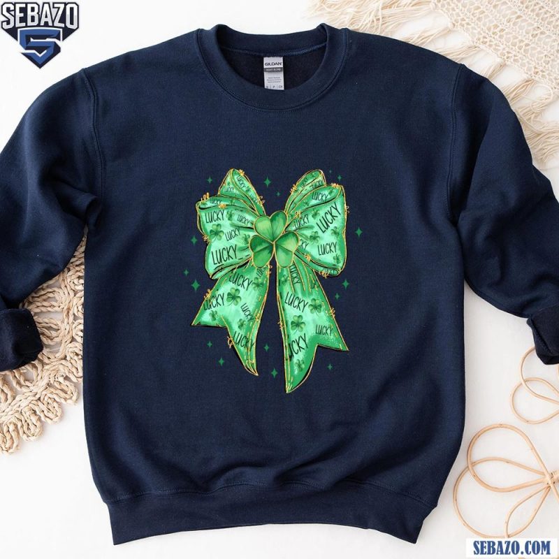 Glitter Shamrock Lucky Patricks Day Coquette Bow Shirt sweatshirt