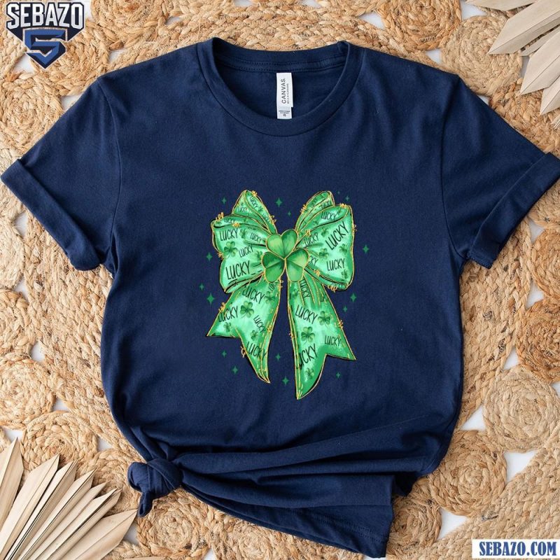 Glitter Shamrock Lucky Patricks Day Coquette Bow Shirt t-shirt