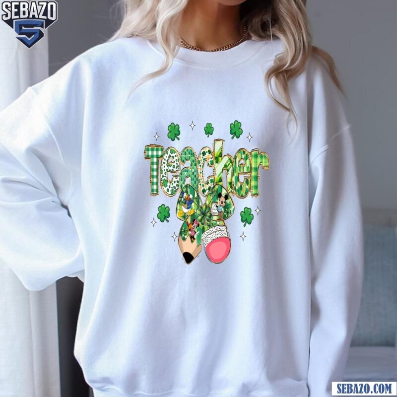 Glitter Teacher St Patrick Day Disney Pencil Coquette Bow Shirt sweatshirt