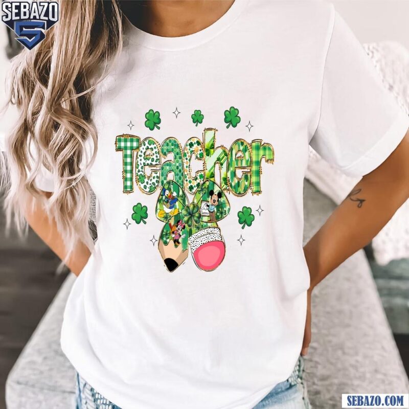 Glitter Teacher St Patrick Day Disney Pencil Coquette Bow Shirt t-shirt