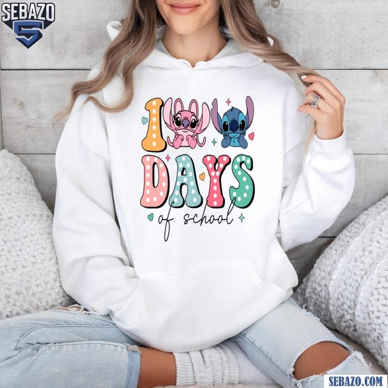 Groovy Disney Stitch And Angel 100 Days Of School Shirt hoodie