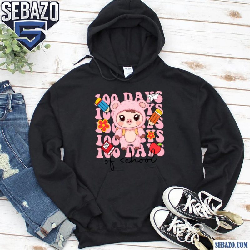 Happy 100 Days Of School Cute Pink Teddy Bear Pig Shirt hoodie