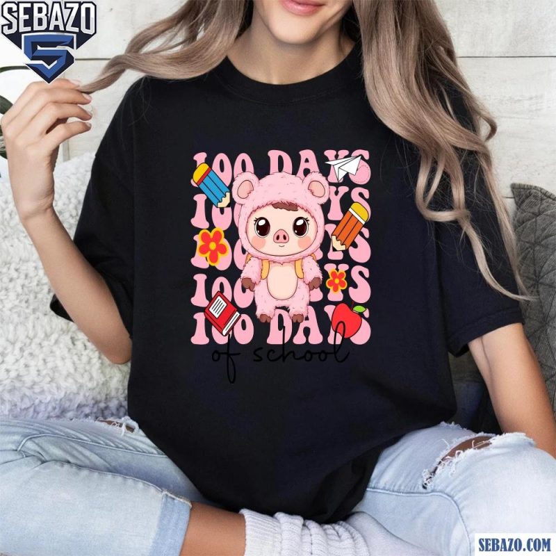 Happy 100 Days Of School Cute Pink Teddy Bear Pig Shirt t-shirt