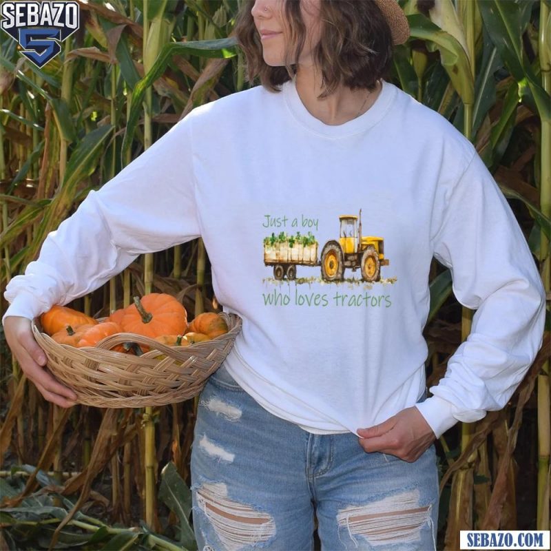 Just A Boy Who Loves Tractors Funny St Patricks Day Shirt long sleeved