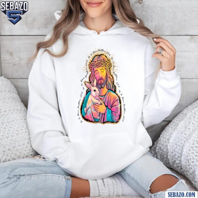 Retro Glitter Boho Color Jesus Hold Easter Bunny Christian Quote Shirt hoodie