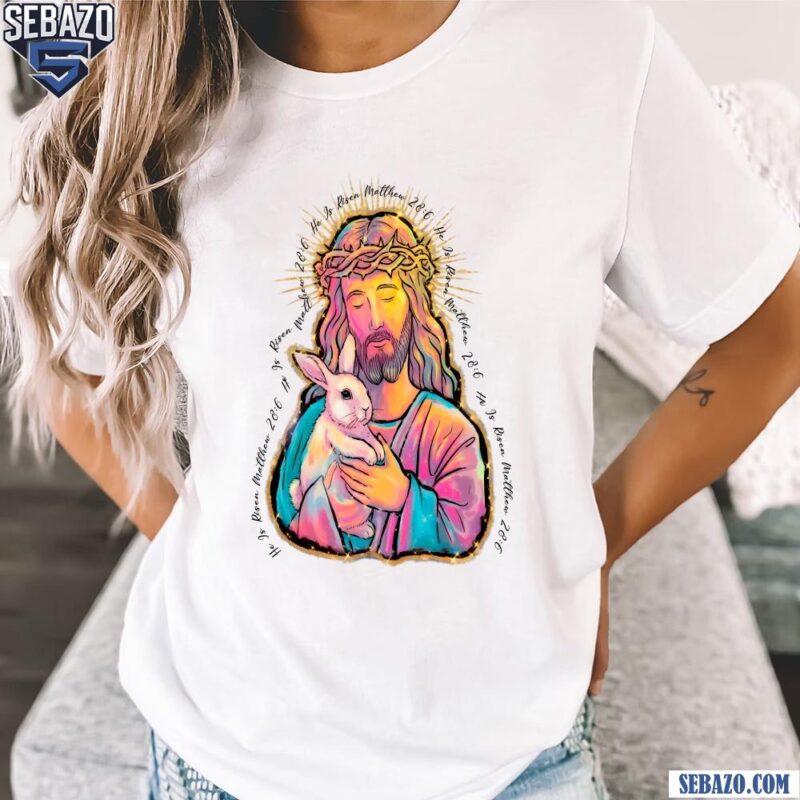 Retro Glitter Boho Color Jesus Hold Easter Bunny Christian Quote Shirt t-shirt