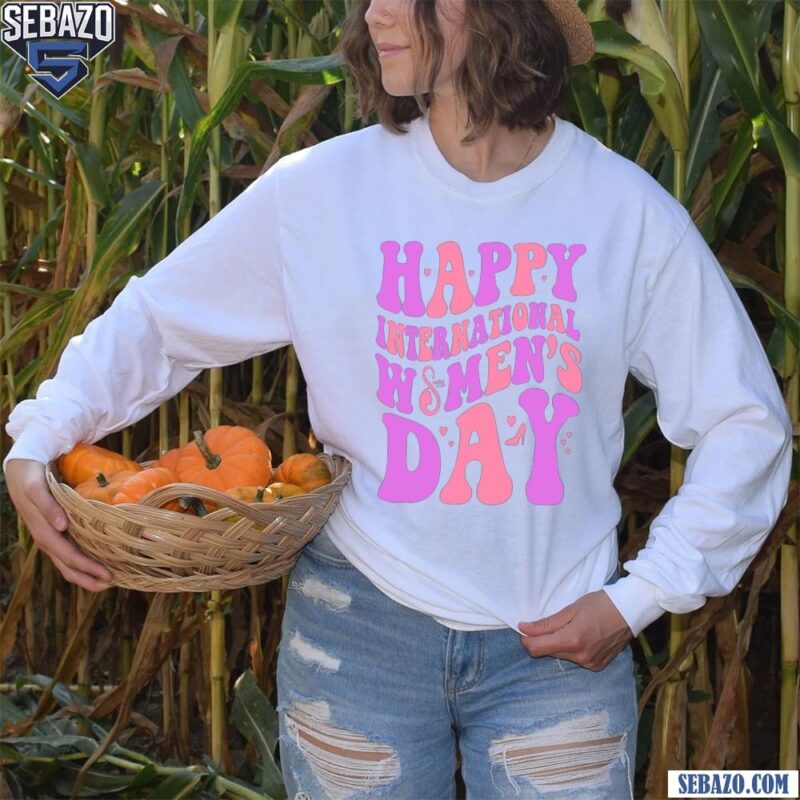 Retro Groovy Happy International Womans Day March 8 Shirt long sleeved