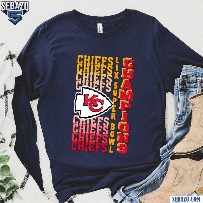 Retro Kansas City Chiefs Gradient Wordmark LIX Super Bowl Champions Shirt long sleeved