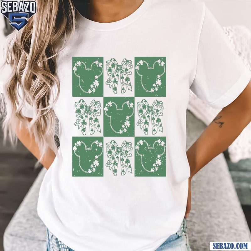 Retro St Patricks Day Checkered Mickey Coquette Bow Shirt t-shirt