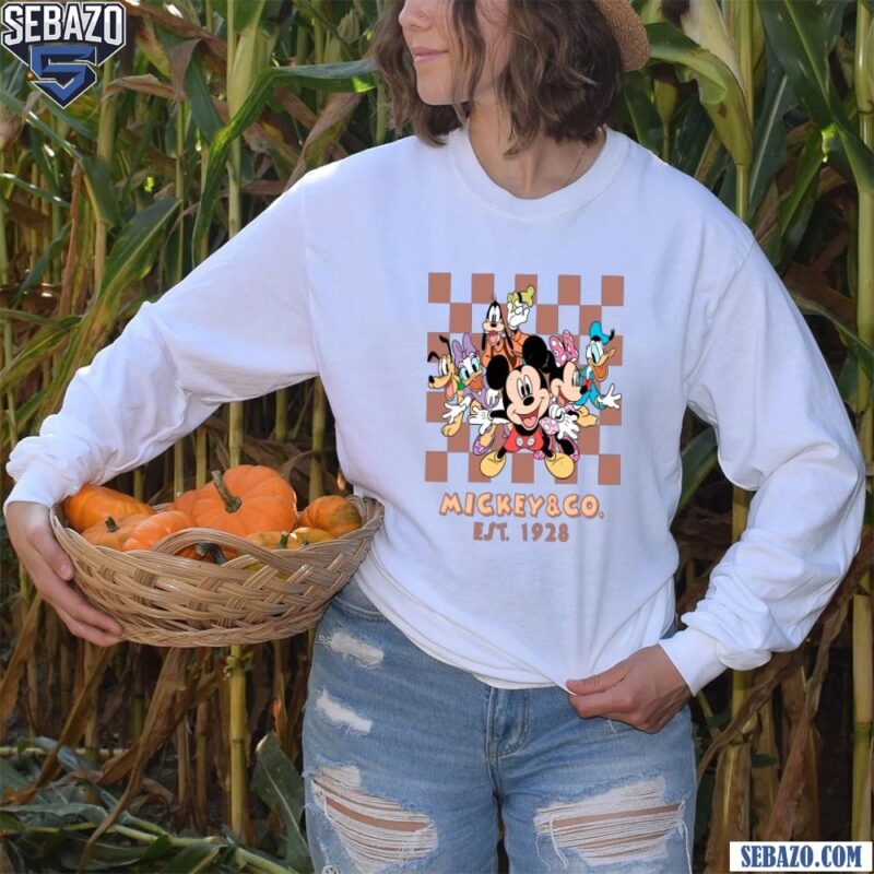 Retro Vintage Disney Mickey And CO Est 1928 Checkered Shirt long sleeved