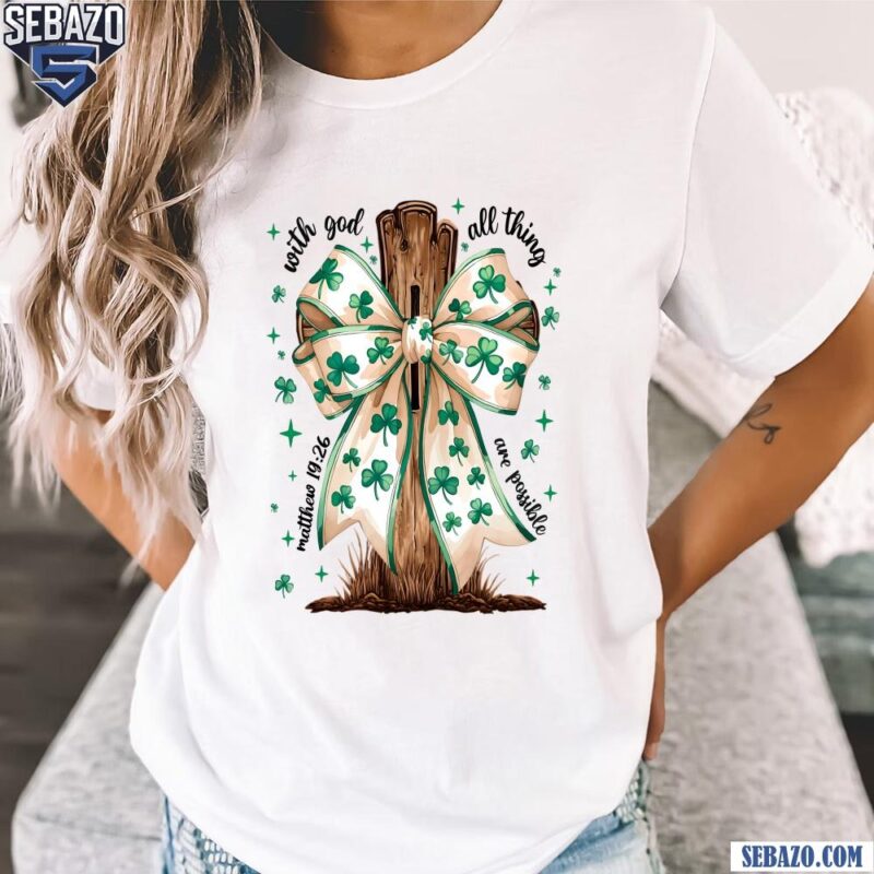 Saint Patricks Day God Shamrock Coquette Bow Cross Shirt t-shirt