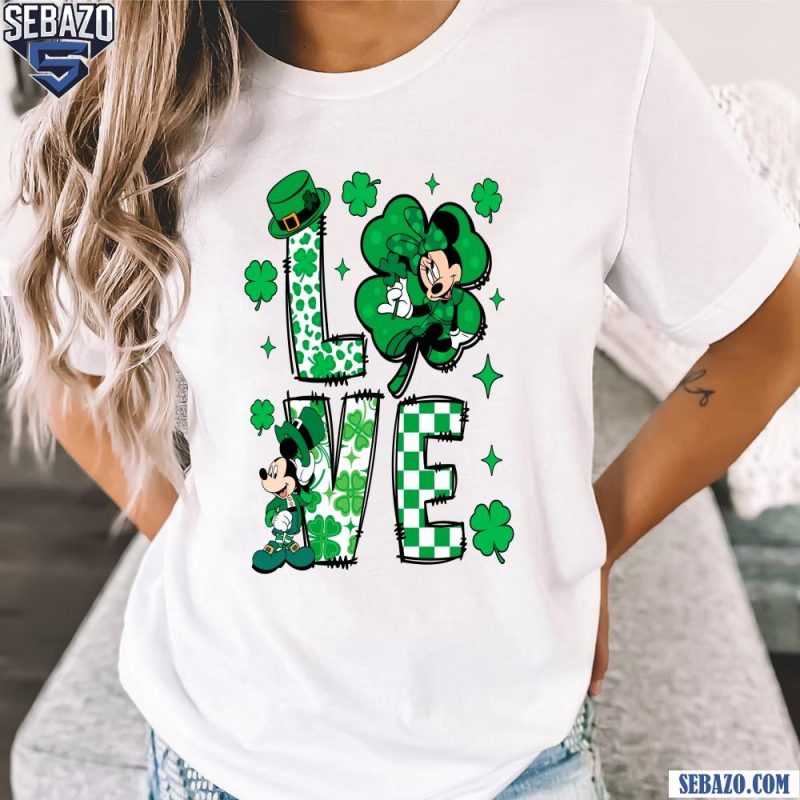 St Patricks Day Disney Mickey And Minnie Shamrock Love Shirt t-shirt