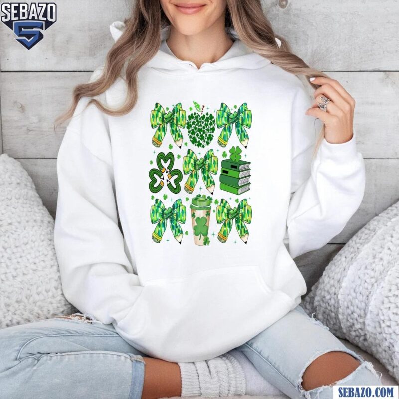 St Patricks Day Teacher Shamrock Pencil Coquette Bow Shirt hoodie