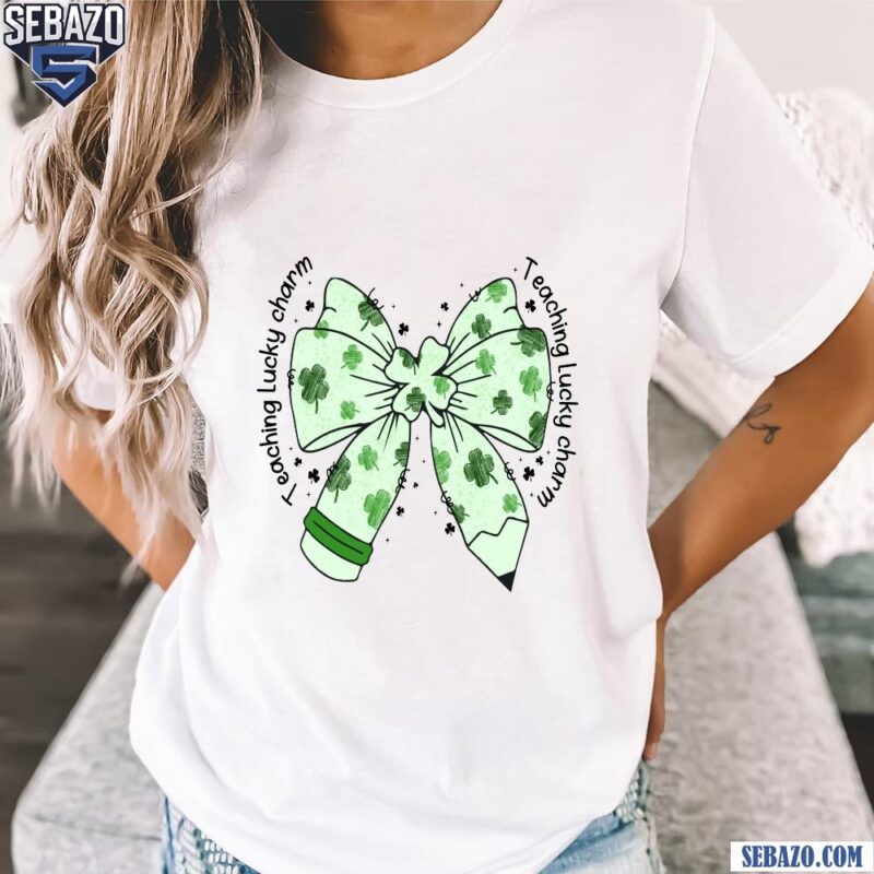 Teacher St Patricks Day Pencil Coquette Bow Shirt t-shirt