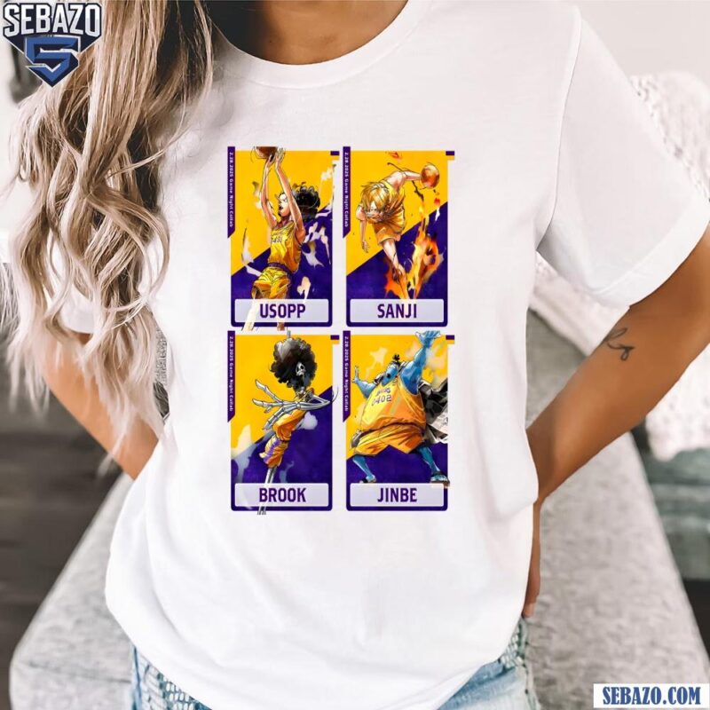 Usopp Sanji Brook Jinbe Los Angeles Lakers X One Piece Shirt t-shirt