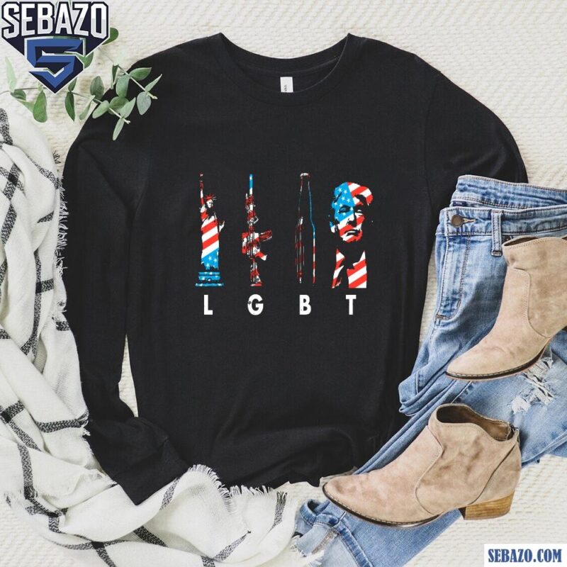 Vintage 4Th Of July Lgbt Liberty Gun Beer Trump American Flag Shirt long sleeved