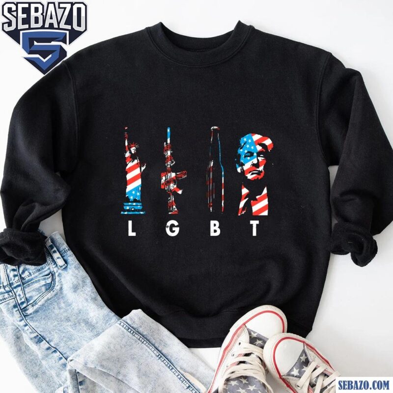 Vintage 4Th Of July Lgbt Liberty Gun Beer Trump American Flag Shirt sweatshirt