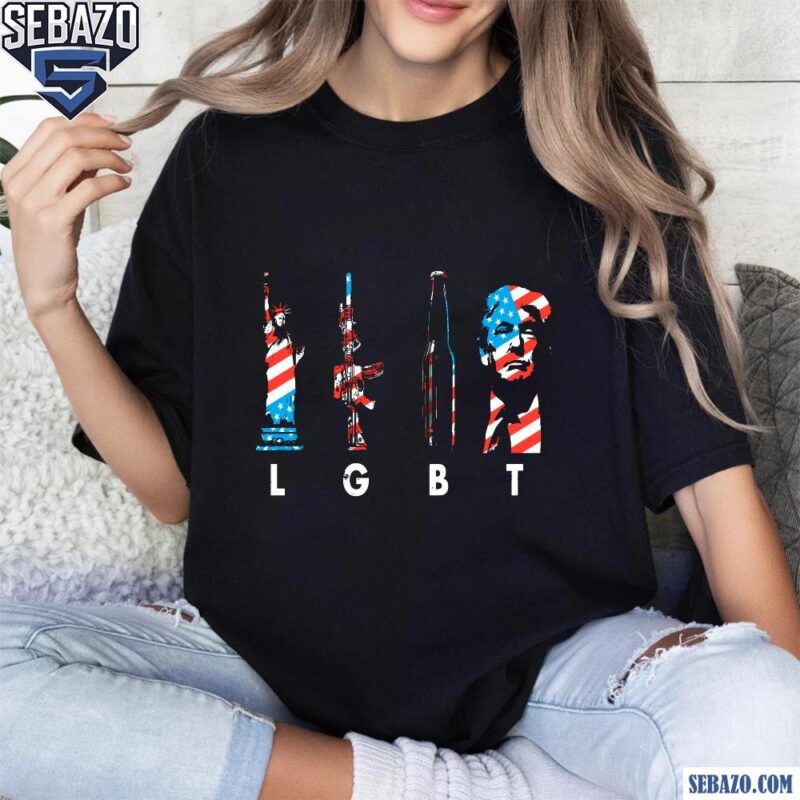 Vintage 4Th Of July Lgbt Liberty Gun Beer Trump American Flag Shirt t-shirt