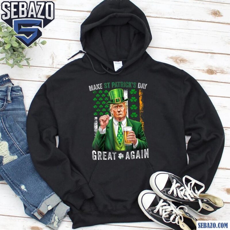 Retro Make St Patricks Day Great Again Funny Trump Shamrock Flag Shirt hoodie