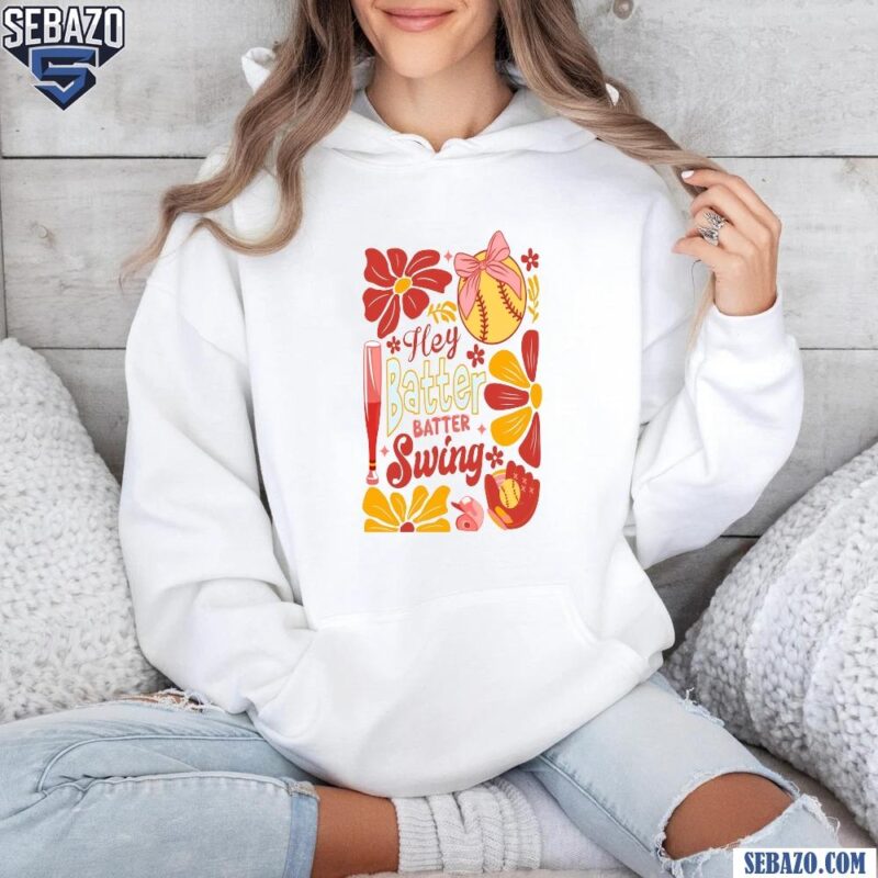 Retro Softball Batter Swing Coquette Flowers Shirt hoodie