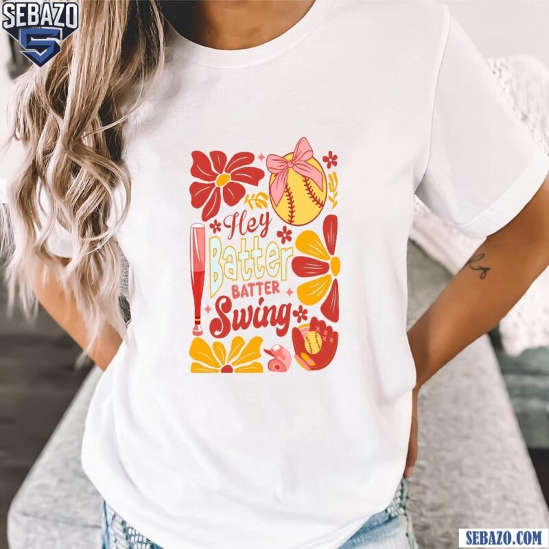 Retro Softball Batter Swing Coquette Flowers Shirt t-shirt