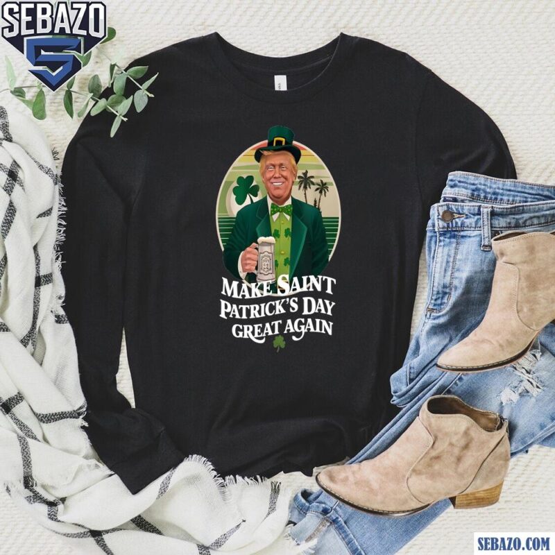 Retro Sunset Funny Trump Make St Patricks Day Great Again Shirt long sleeved