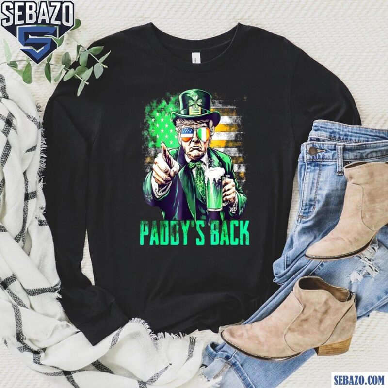 Retro Vintage Paddys Back Irish Trump American Flag Shirt long sleeved