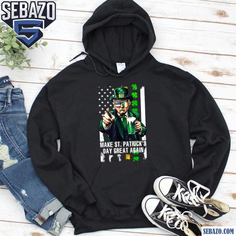 Vintage Make St Patricks Day Great Again Shamrock Trump Flag Shirt hoodie