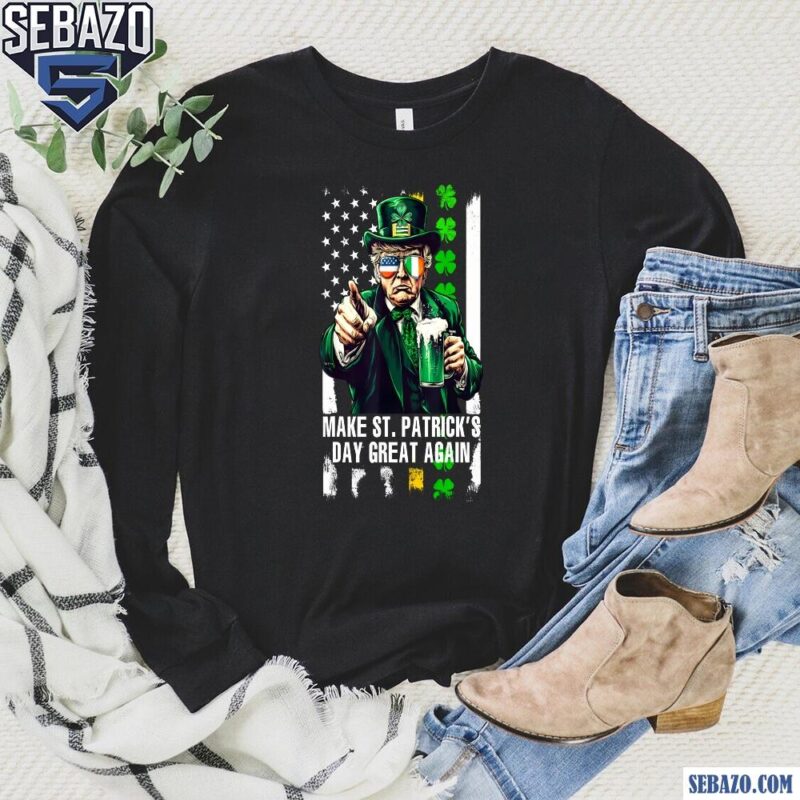 Vintage Make St Patricks Day Great Again Shamrock Trump Flag Shirt long sleeved