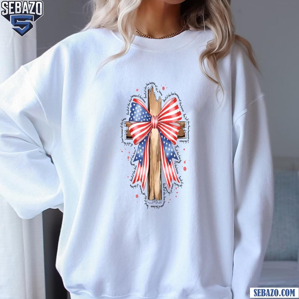 American Flag Cross With Coquette Bow Faith And Freedom Shirt