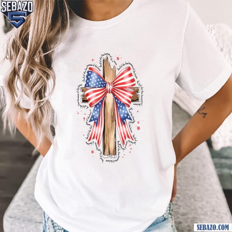 American Flag Cross With Coquette Bow Faith And Freedom Shirt t-shirt