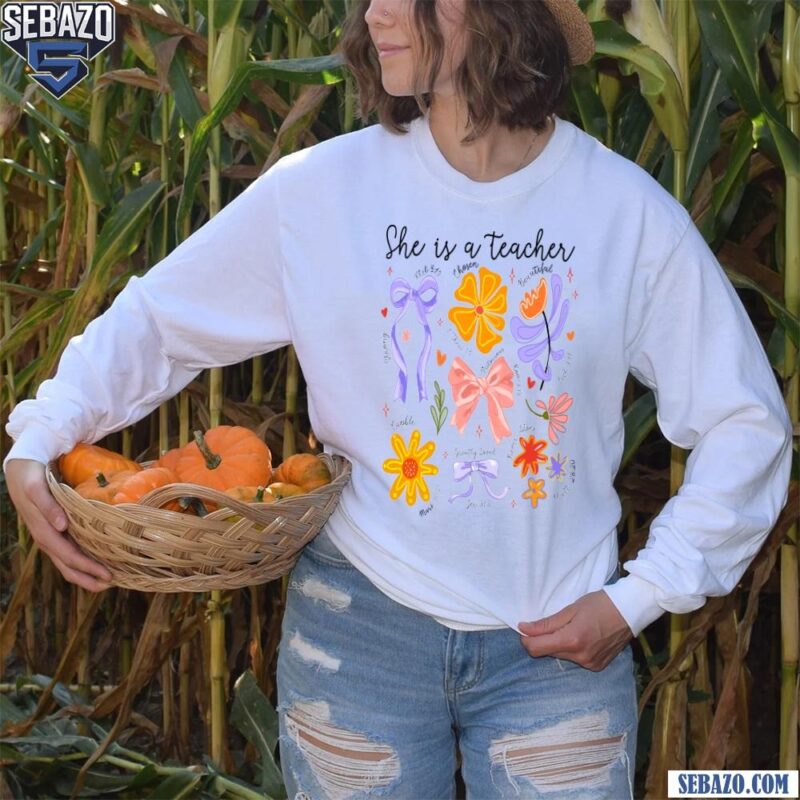 Boho Floral Teacher Life Wildflowers Shirt long sleeved
