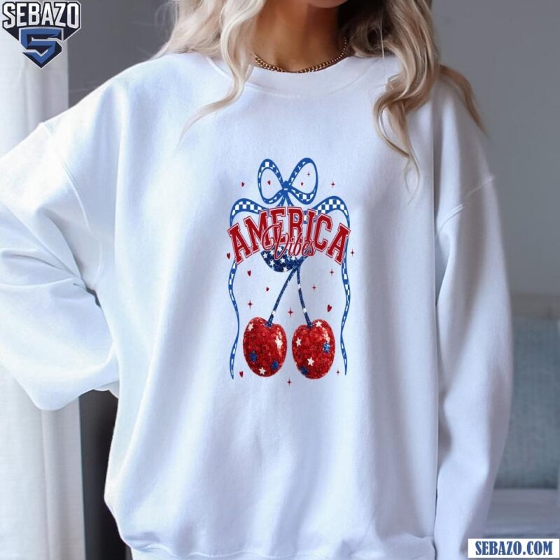 Checkered America Vibes Cherry Bow Patriotic Retro Summer Shirt sweatshirt