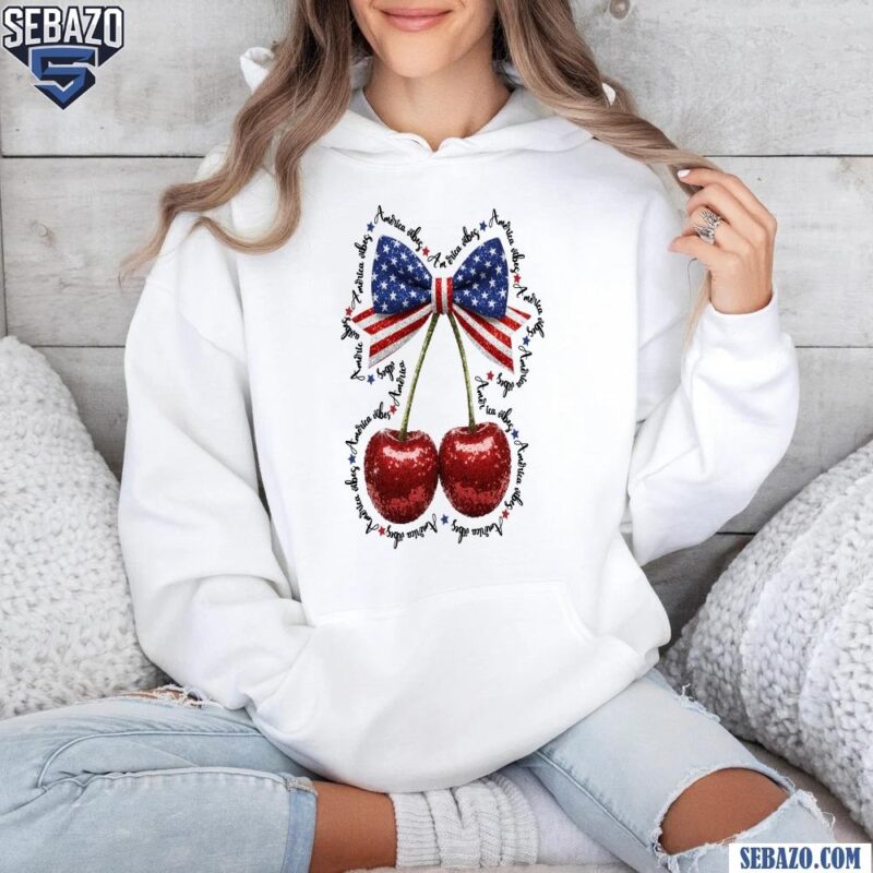 Coquette 4Th Of July Cherry Bow Glitter America Shirt hoodie