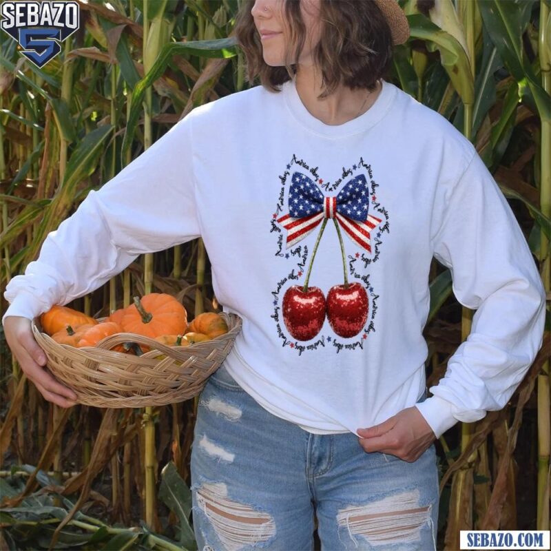 Coquette 4Th Of July Cherry Bow Glitter America Shirt long sleeved