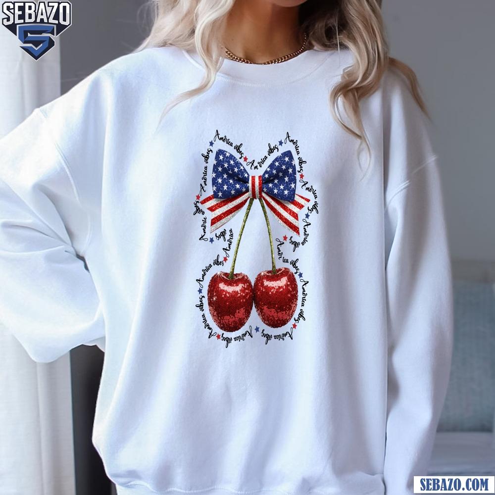 Coquette 4th Of July Cherry Bow Glitter America Shirt