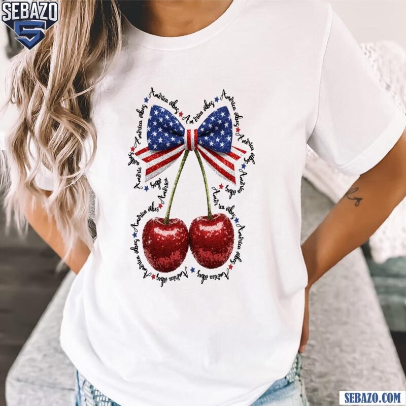 Coquette 4Th Of July Cherry Bow Glitter America Shirt t-shirt