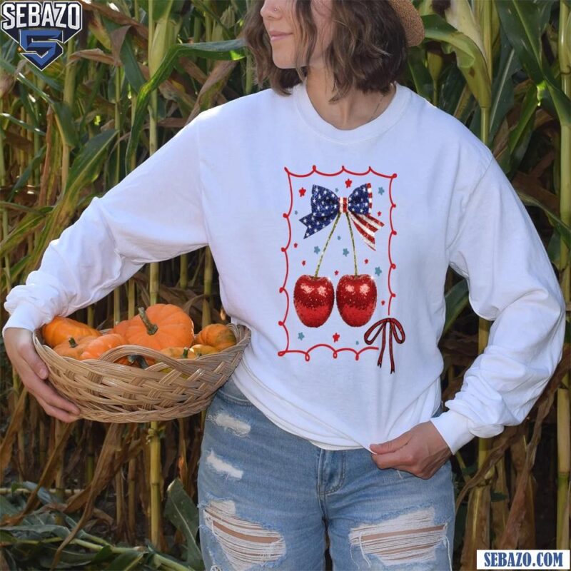 Coquette Cherry 4Th Of July Independence Day Bow Shirt long sleeved