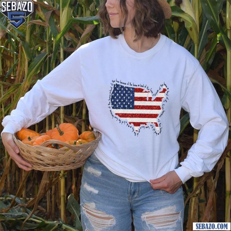 Faux Sequin America Map Land Of The Free 4Th Of July Shirt long sleeved