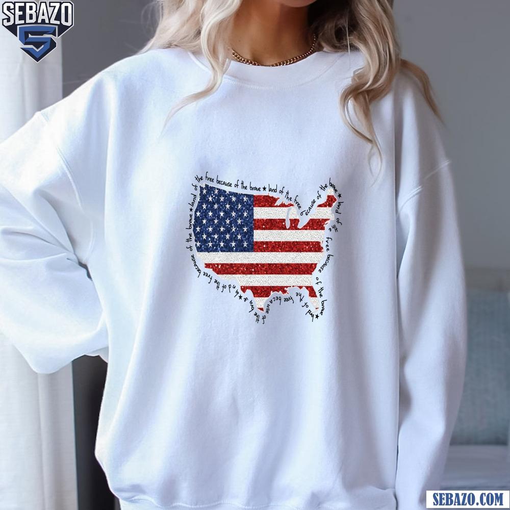Faux Sequin America Map Land Of The Free 4th Of July Shirt