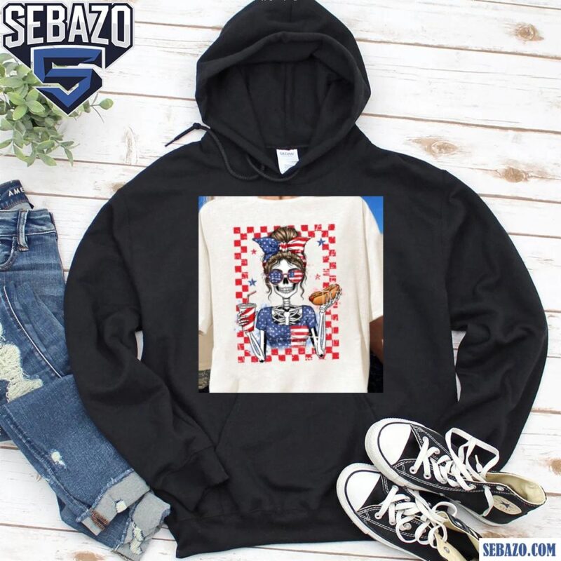 Fourth Of July Skeleton Girl Funny Merica Hotdog And Drink Shirt hoodie